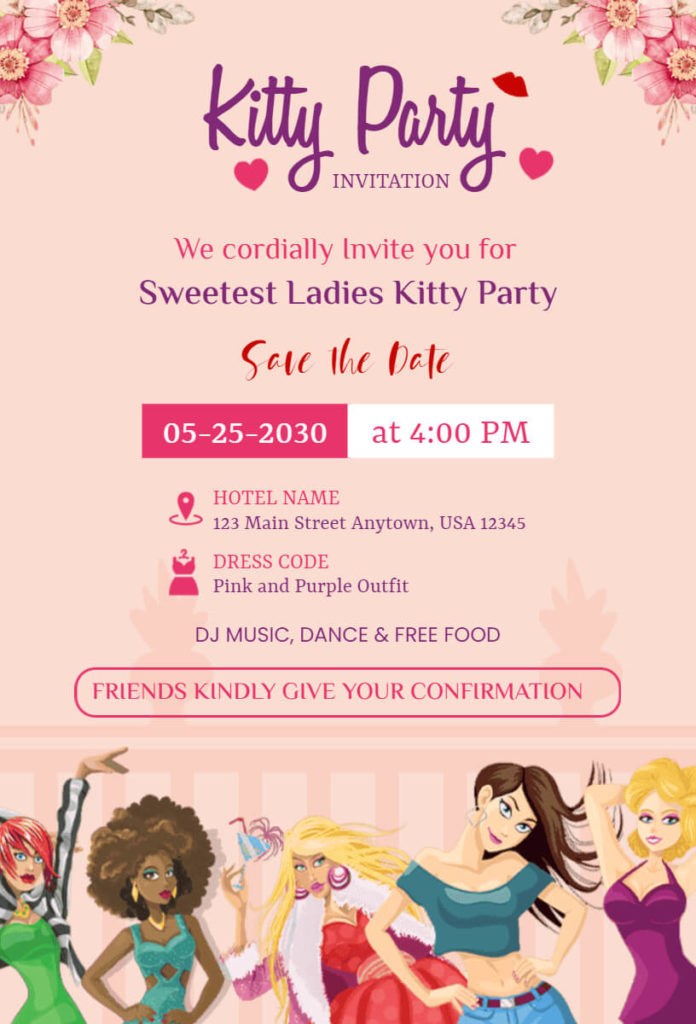 Valentine Theme Kitty Party Invitation