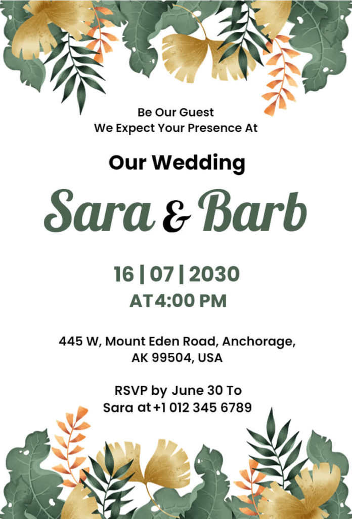 leafy wedding invitation