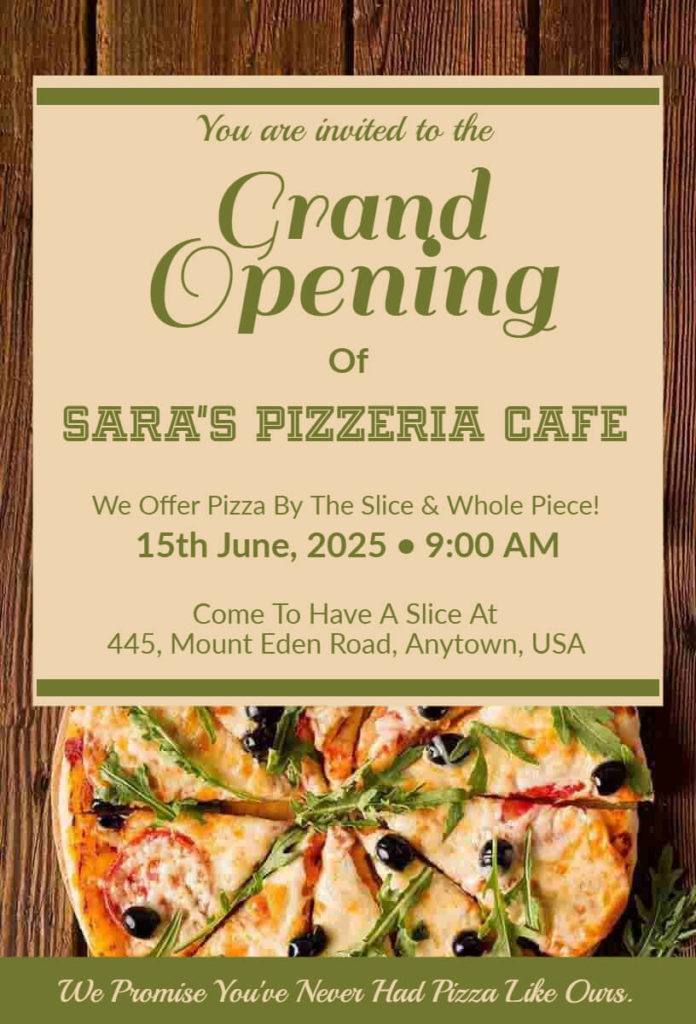 Pizza Cafe Grand Opening Invitation