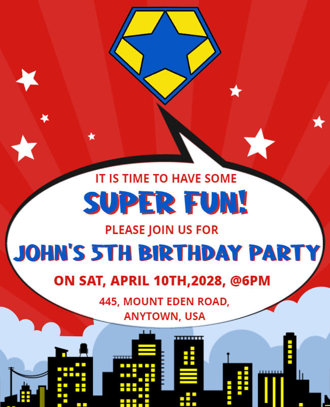 Superhero Birthday Party Flyer