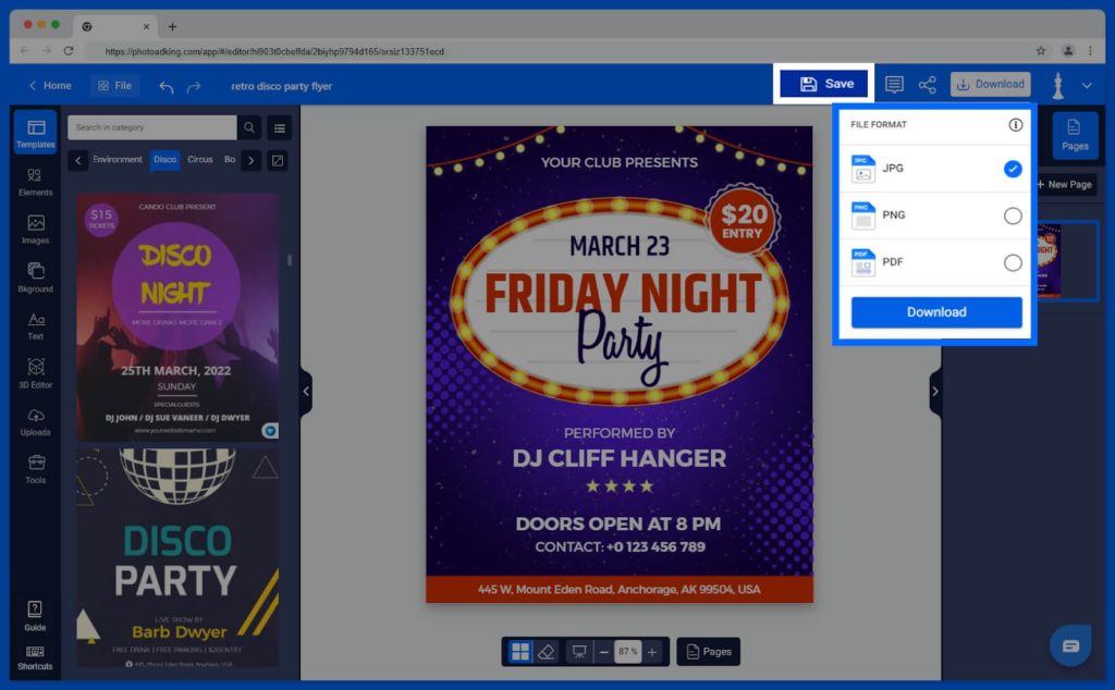 Save, Share and Download Party Flyer Template With PhotoADKing