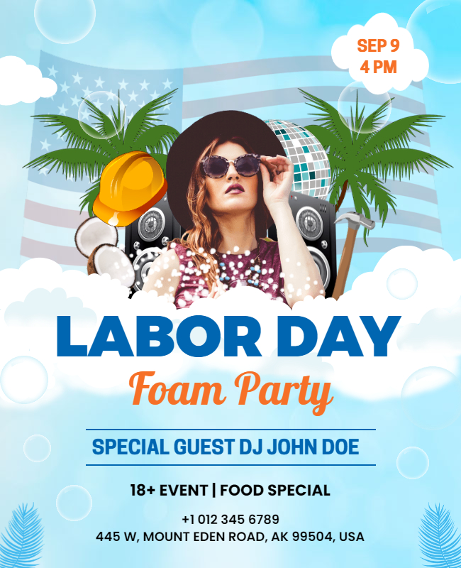 labor day flyer for foam party