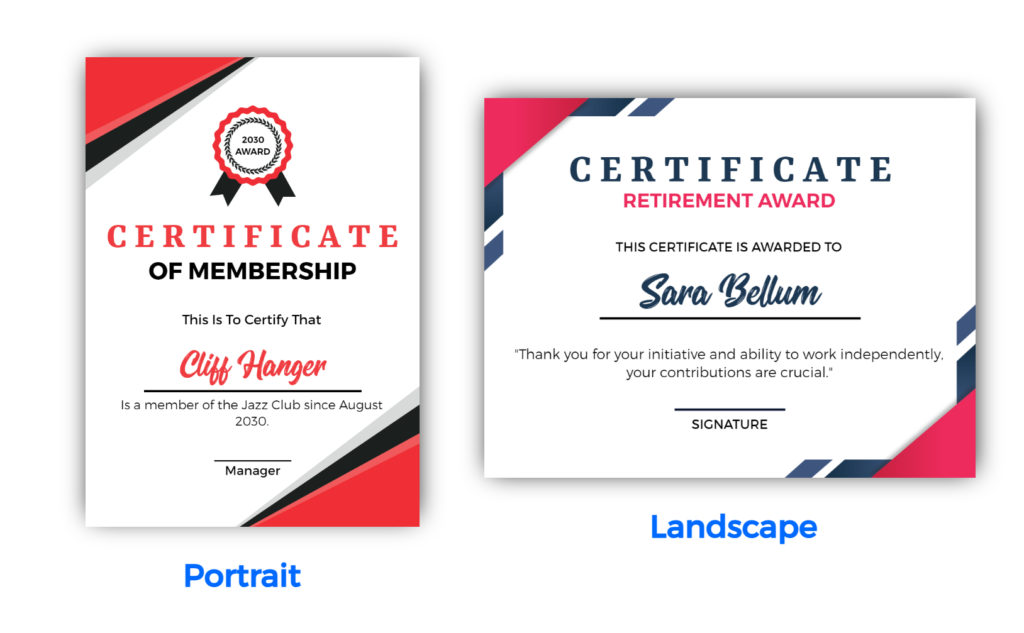 Landscape Certificate vs. Portrait Certificate