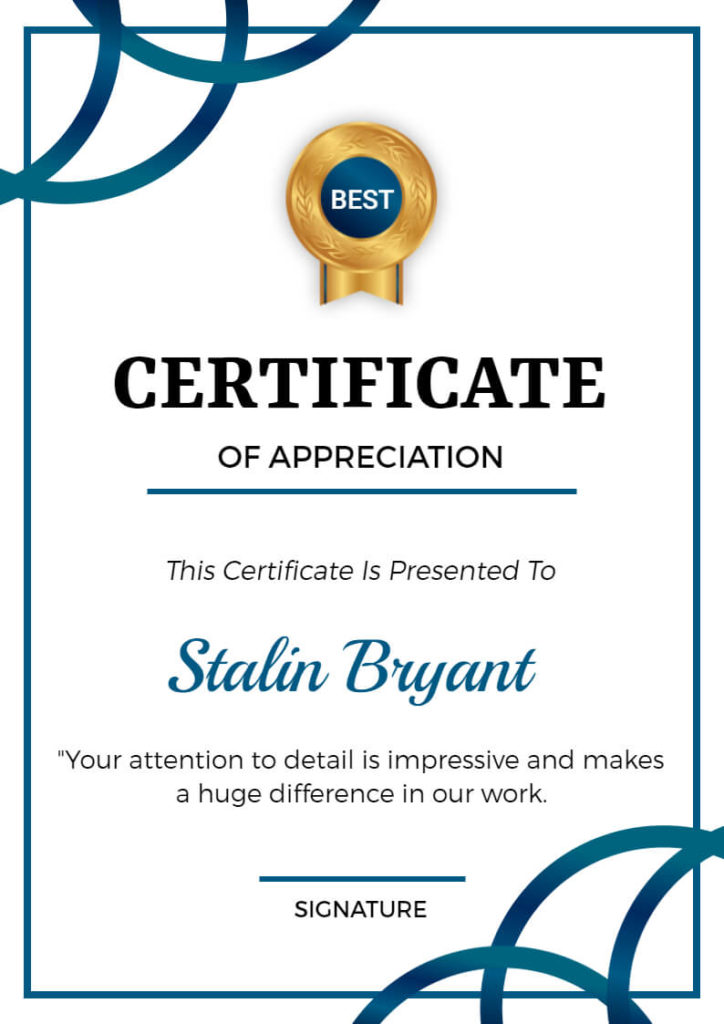 Award of Appreciation Certificate 