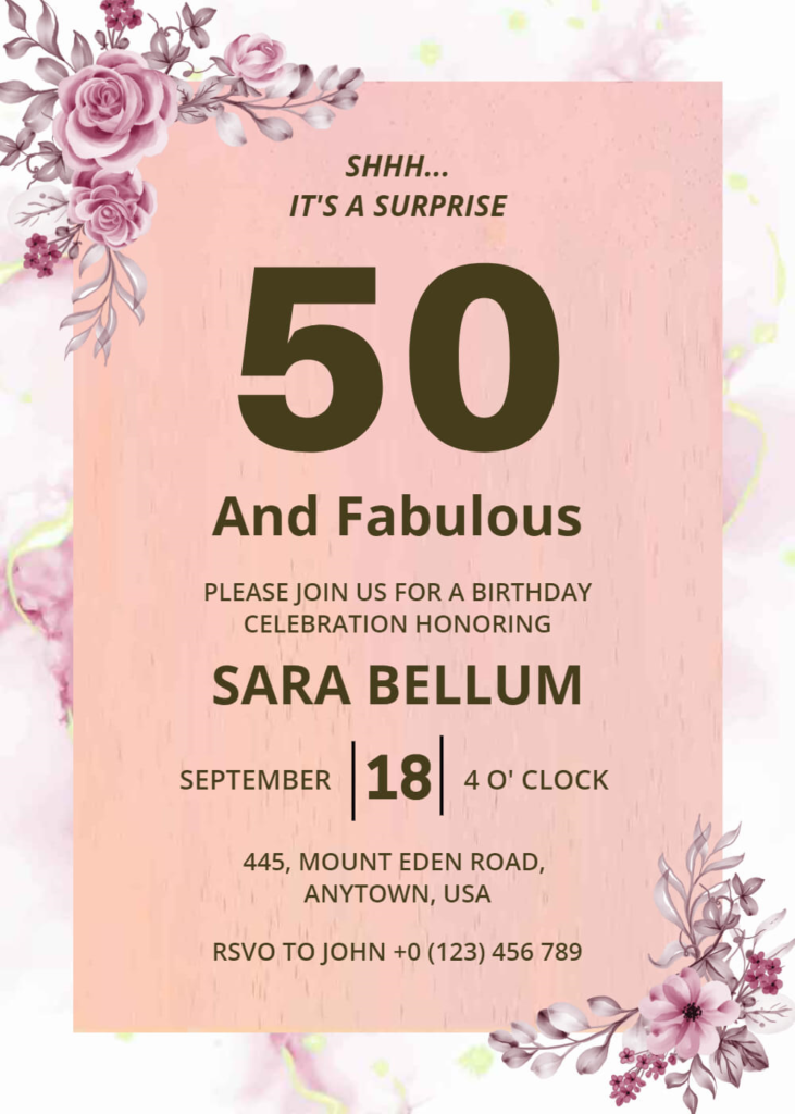 Pink and White 50th Birthday Party Invitation