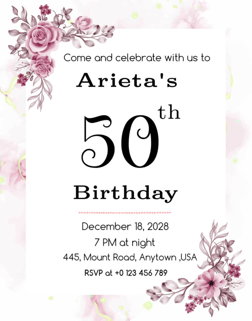 White Floral 50th Birthday Party Invitatation