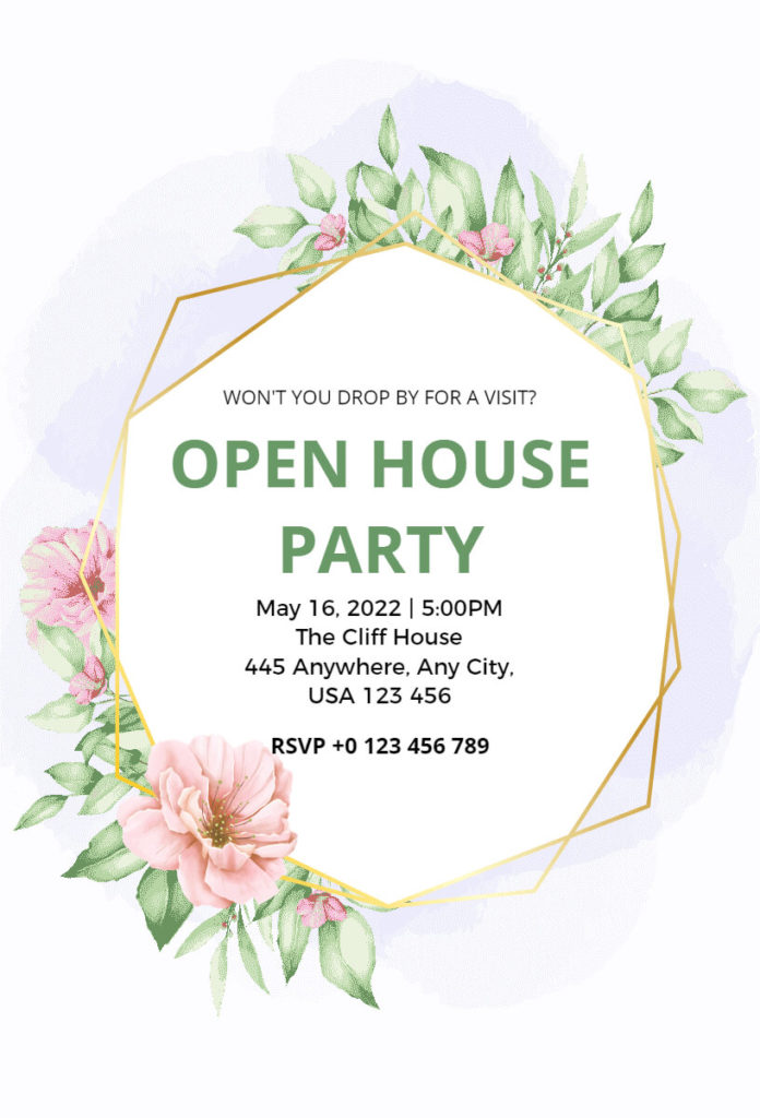 White Floral Open House Party Invitation