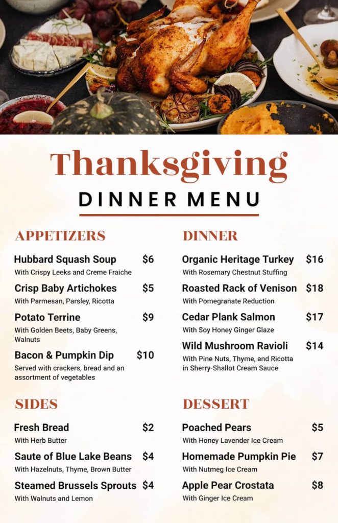 chicken thanksgiving menu