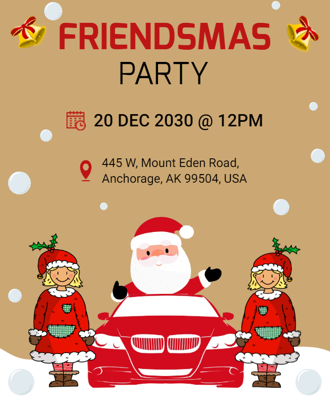 Friendsmas party flyer for christmas concert