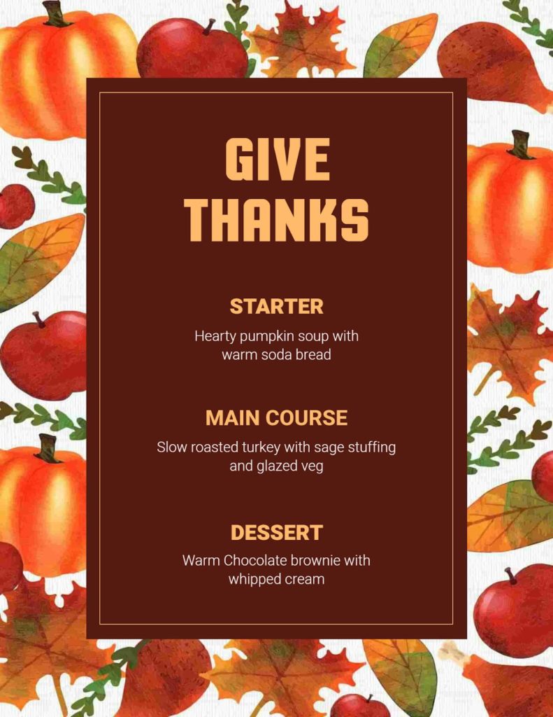 give thanks menu for thanksgiving