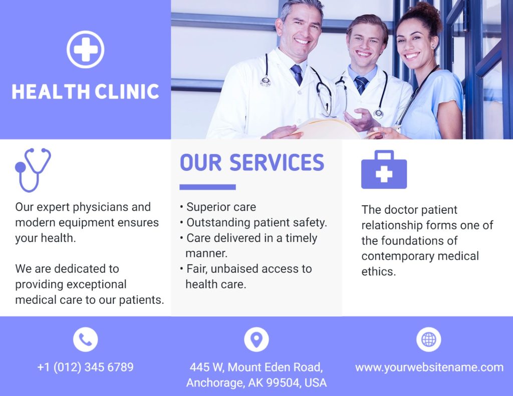 Health Clinic Services Trifold Brochure Template