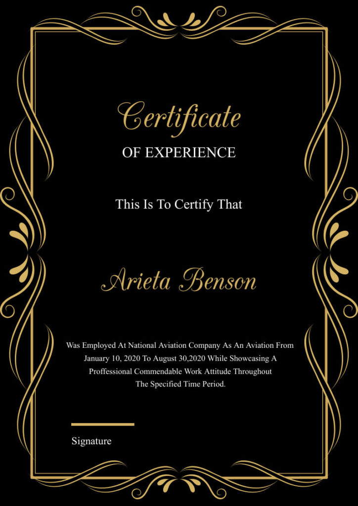 Experience Certificate Example