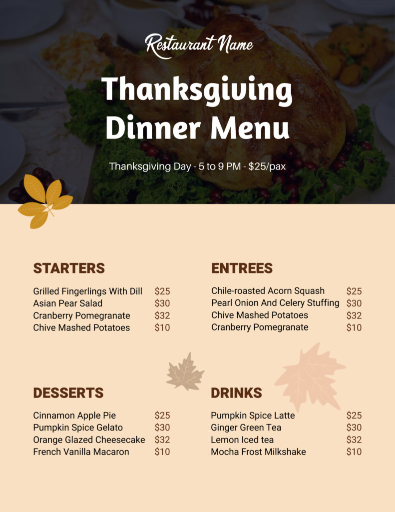 Thanksgiving Restaurant Menu Design