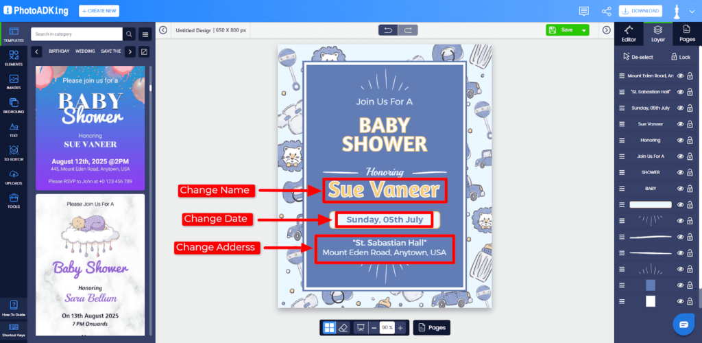 PhotoADKing Editing Baby Shower Flyer Screenshot