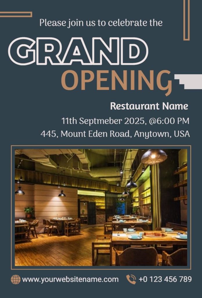 Dark Wood Restaurant Grand Opening Flyer