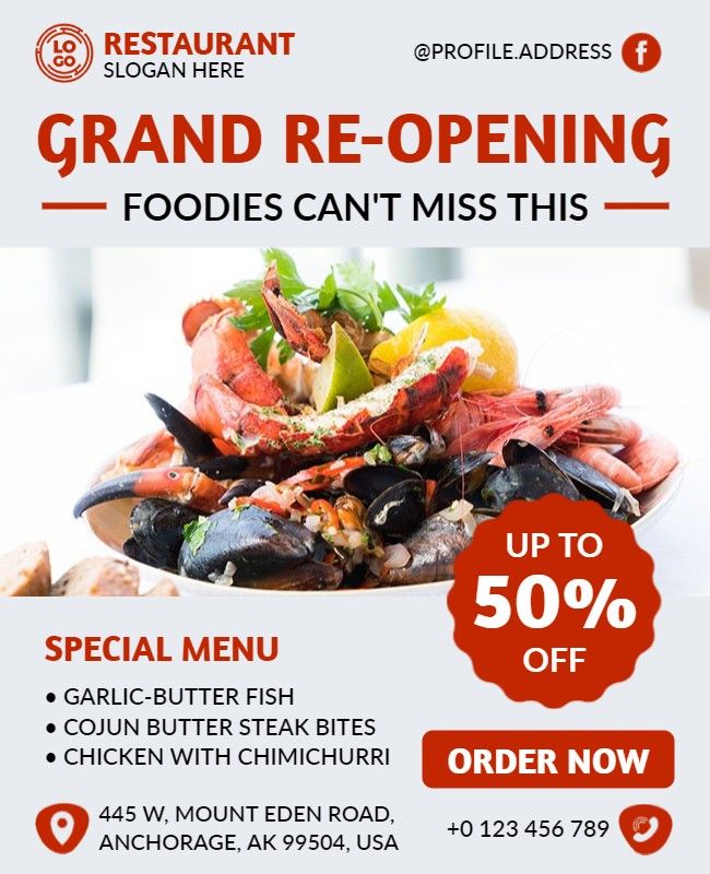 Seafood Restaurant Grand Opening Flyer