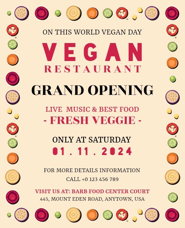 Vegan Restaurant Grand Opening Flyer
