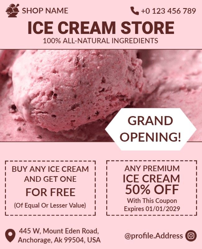 New Ice Cream Grand Opening Flyer 