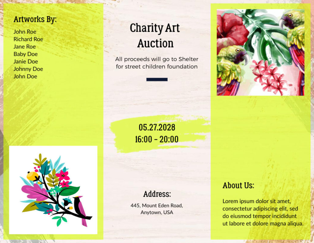 Charity Art Auction Trifold Brochure Template