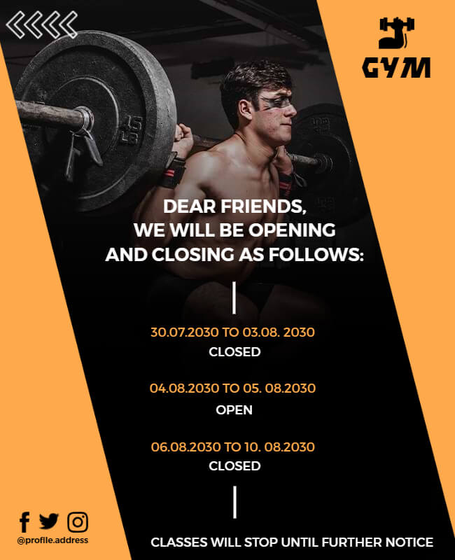 Social Media Icons in Gym Opening Flyer