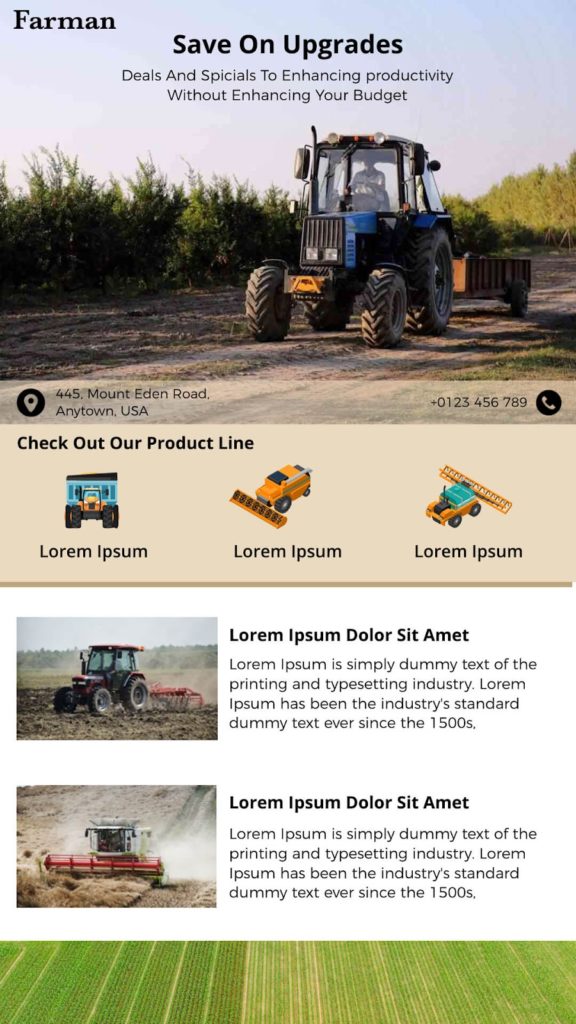 Farming Vehicles Product Brochure Sample