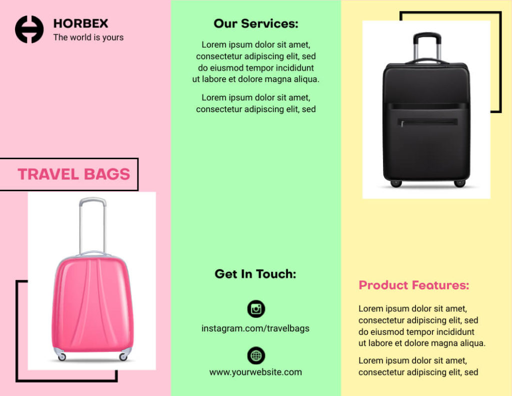 Travel Bags Product Trifold Brochure Sample