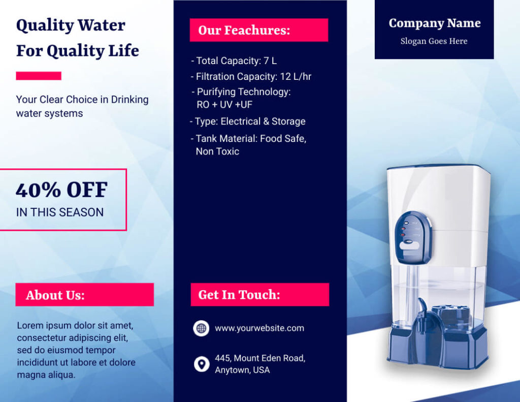 Water Filter Product Trifold Brochure Sample