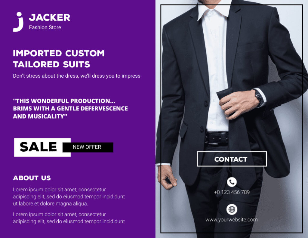 Tailored Suits Product Bifold Brochure Sample