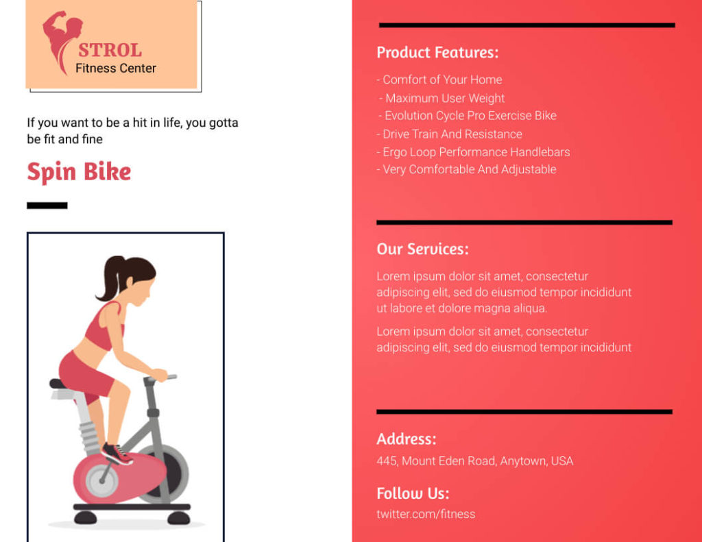 Fitness Center Product Bifold Brochure Sample