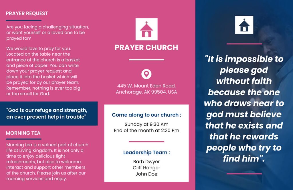 Trifold Brochure Template for Church Prayer