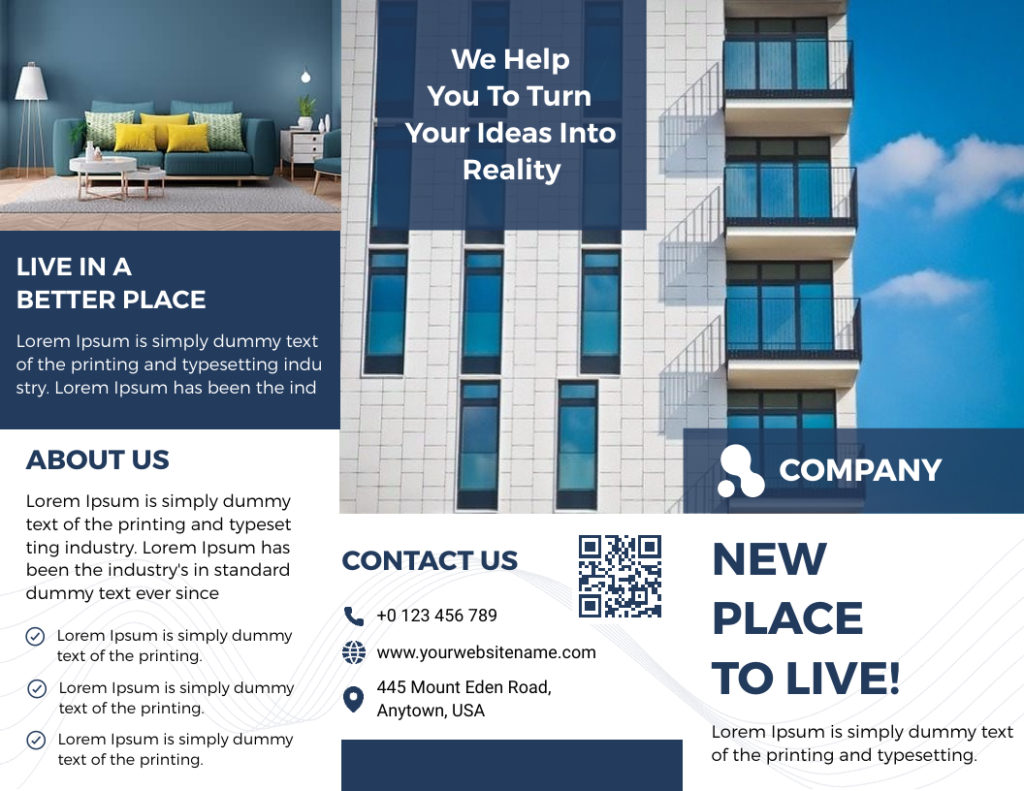 White and Blue Modern Leaflet for Real Estate Company