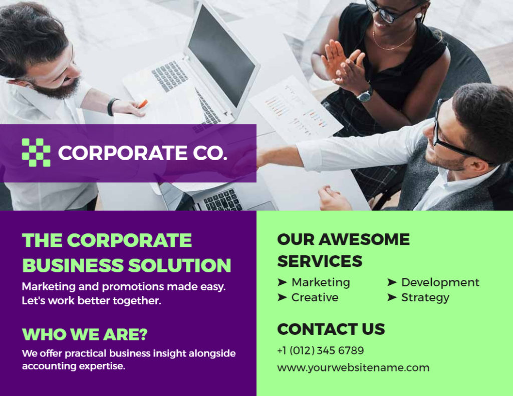 Vibrant Corporate Solutions Bifold Brochure Template