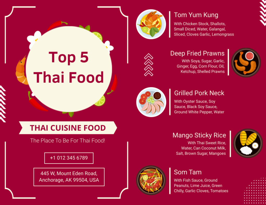 Thai Food Restaurant Bifold Brochure Template