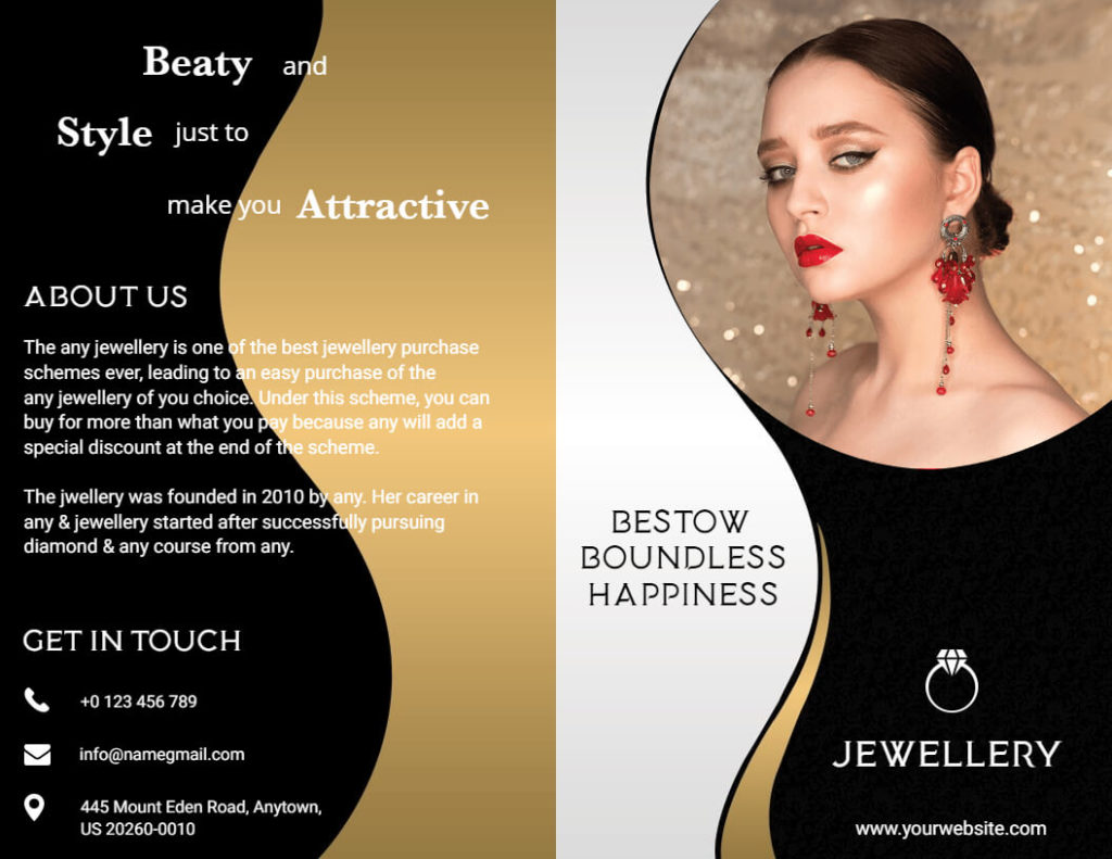 Black and Gold Jewelry Fashion Bifold Brochure 