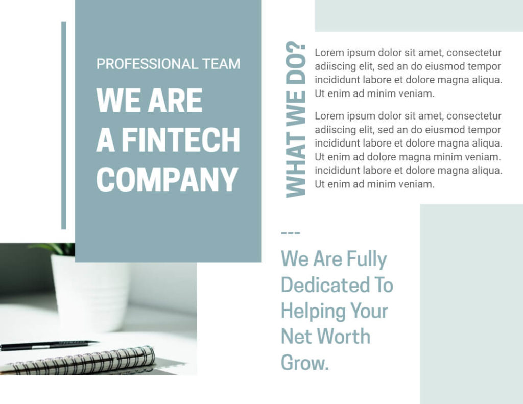 Simple Bifold Brochure Template for Fintech Company