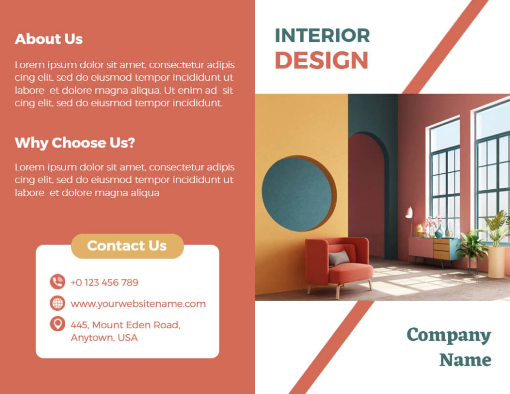 Bifold Brochure Template for Interior Designing Company 