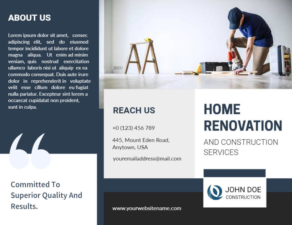 Home Renovation and Construction Services Trifold Brochure