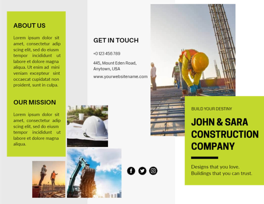 White and Green Leaflet for Construction Company