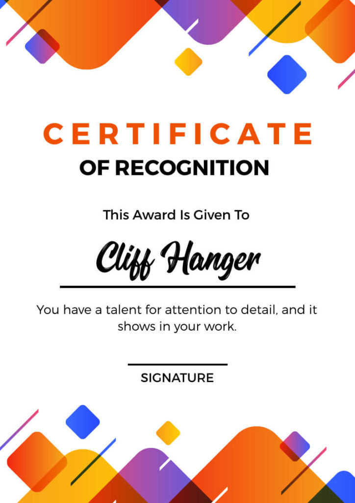Recognition Certificate Example