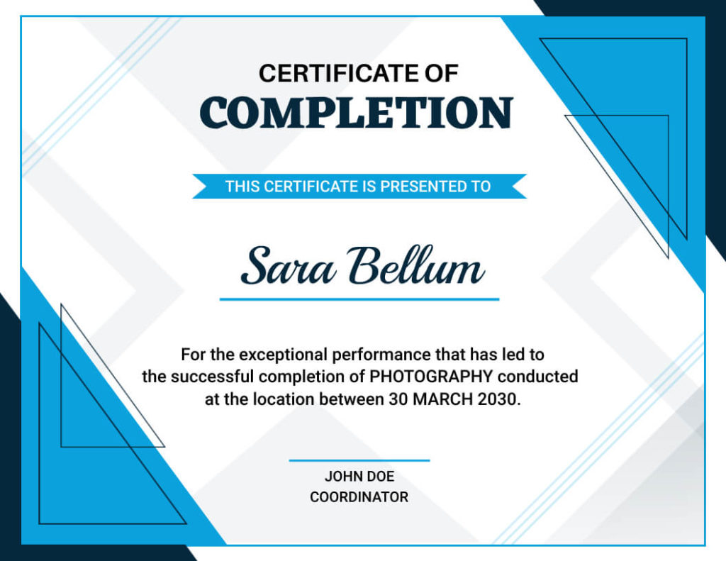 Completion Certificate Sample