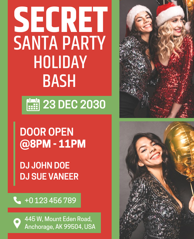 secret santa coming soon holiday party flyer