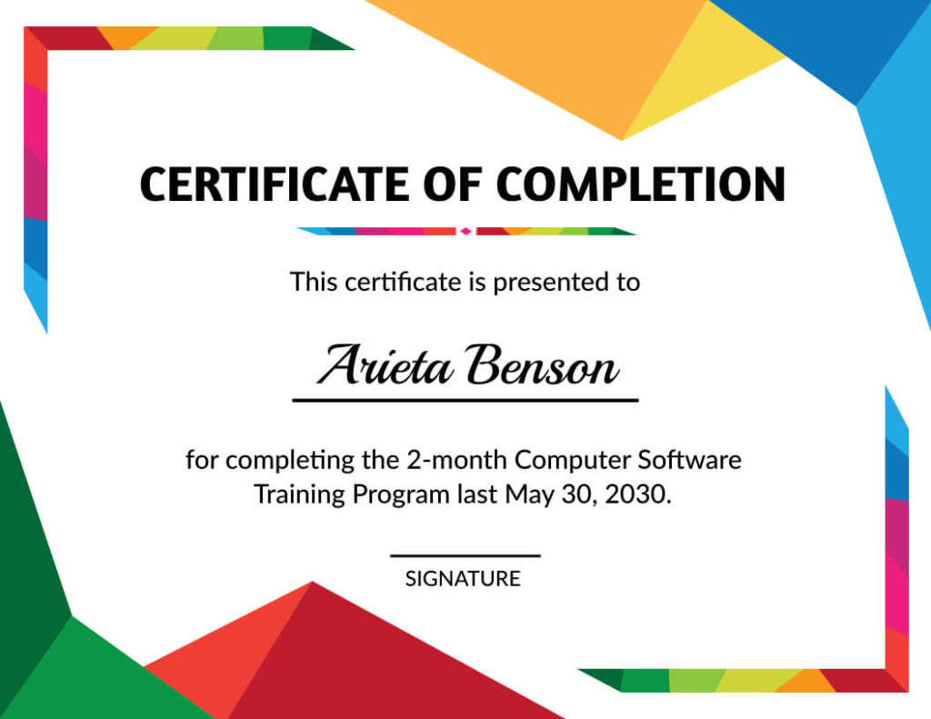 Completion Certificate Example