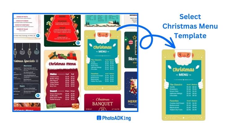 select christmas menu template