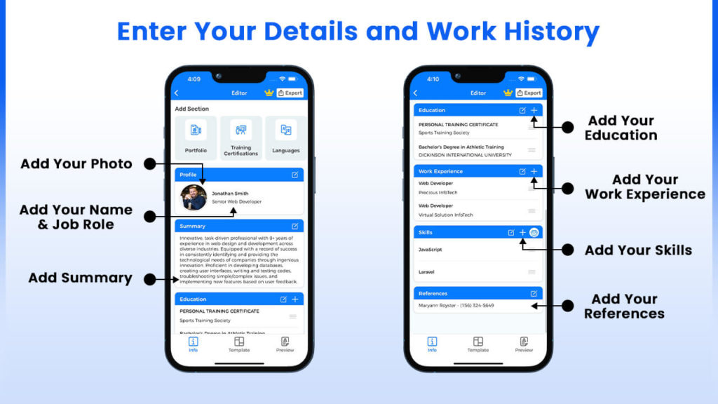Enter Your Details and Work History