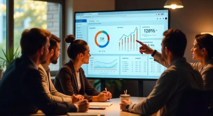 The image conveys ROI growth, strategic use of tools, and collaboration